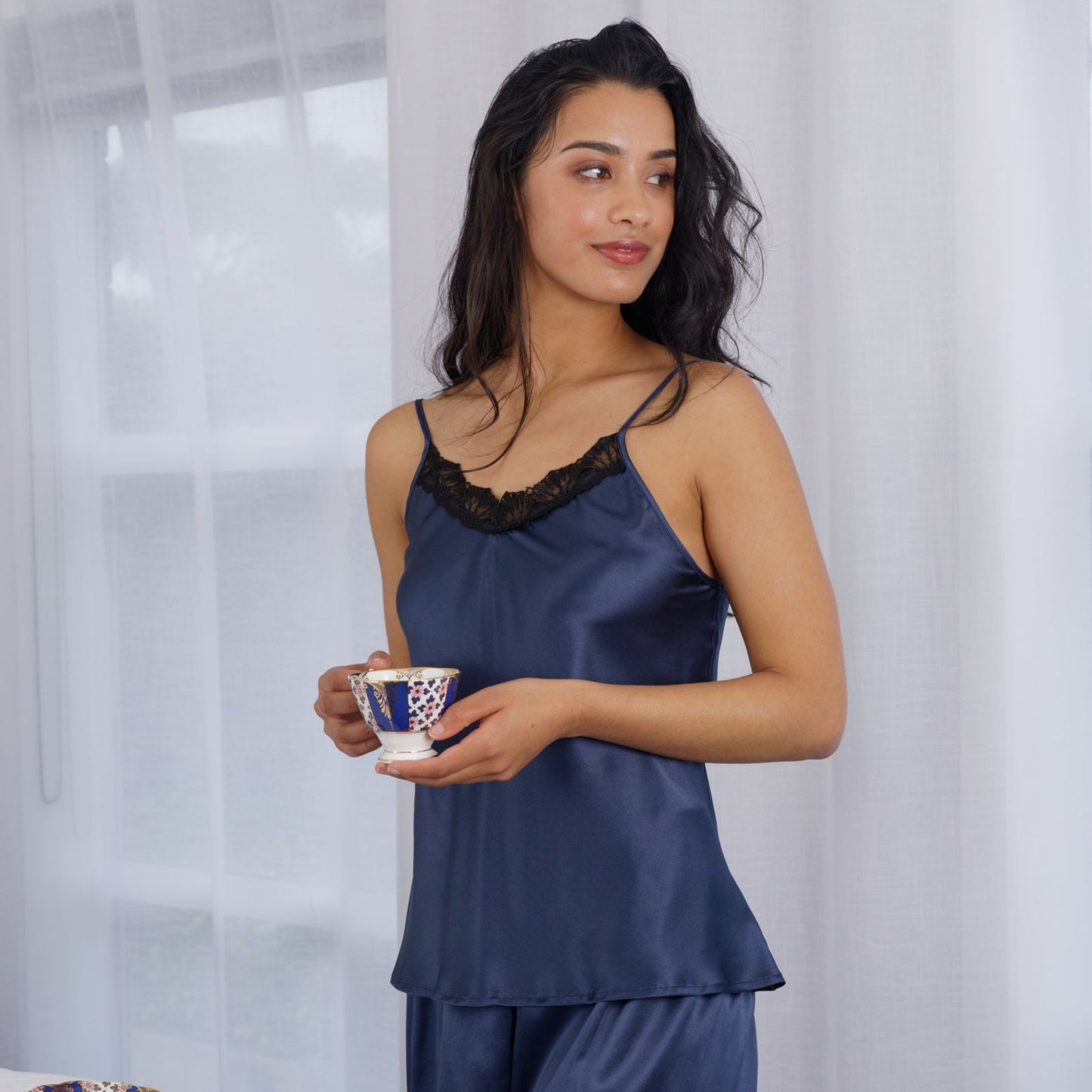 Silk Lace Camisole top -  Navy