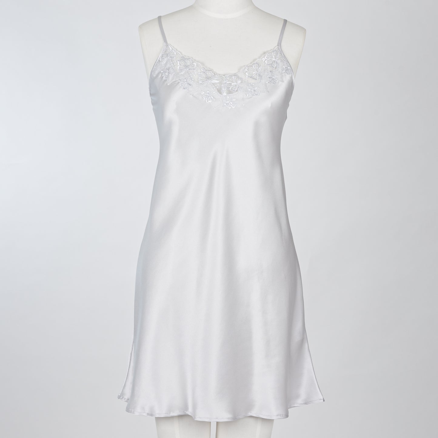 Silk Lace Chemise Slip - Silver