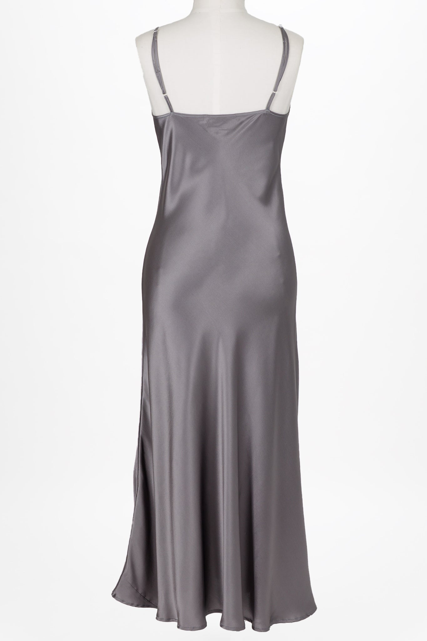 Silk Long Chemise Slip - Gunmetal