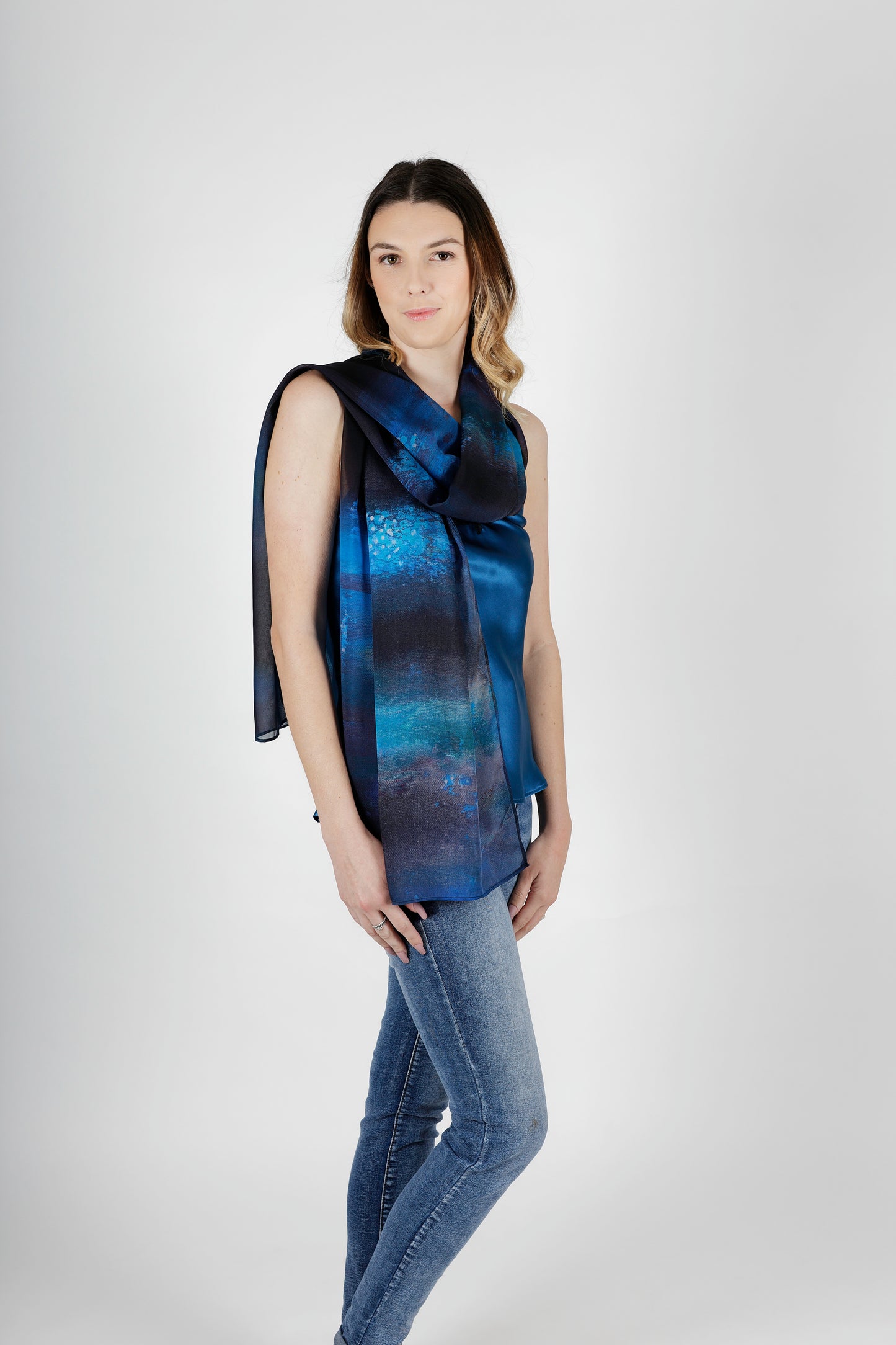 NZ inspired silk scarf - Glow Worms