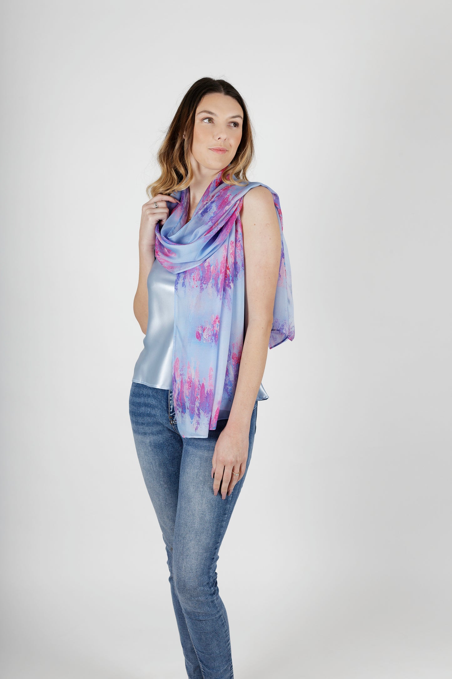 NZ inspired silk scarf - Lupins by the Lake