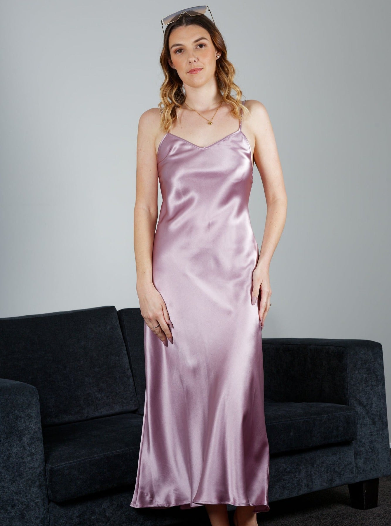 Silk Long Chemise Slip - Periwinkle