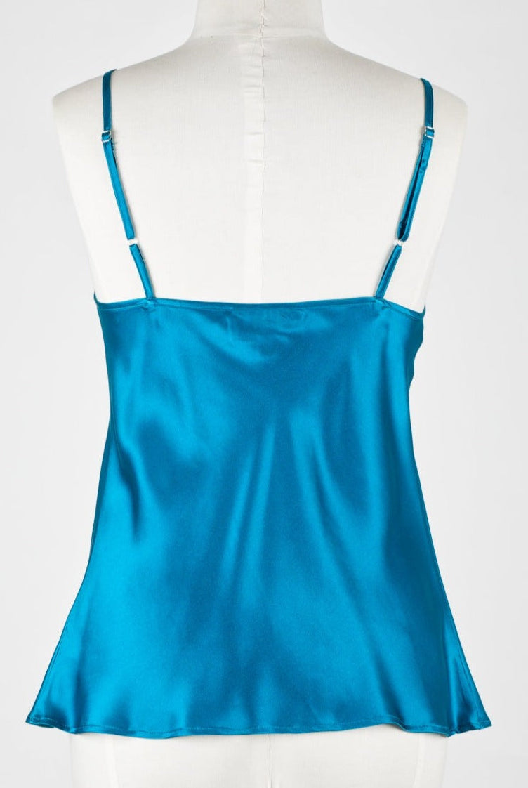 blue silk camisole top on mannequin