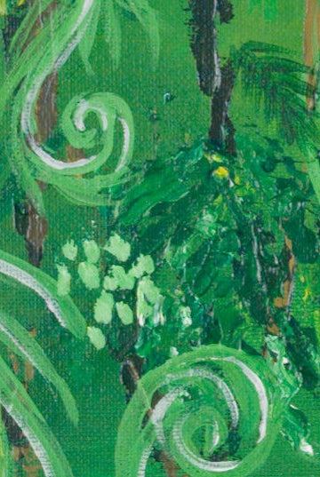 Close-up of a textured green fabric with leaf patterns