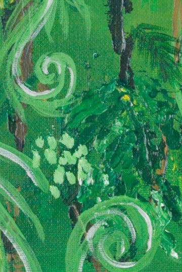 Close-up of a textured green fabric with leaf patterns