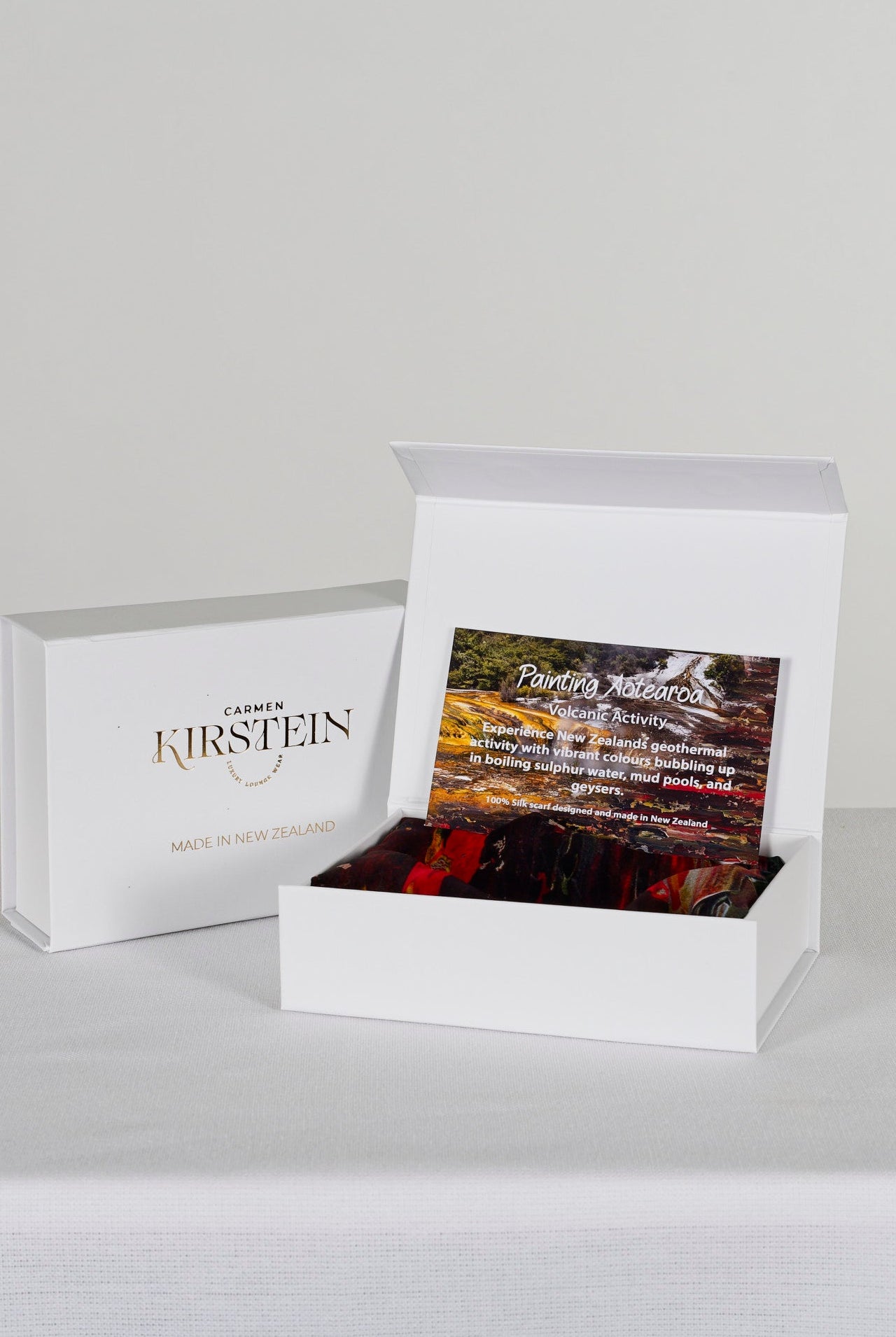 silk chiffon scarf in red print in white gift box