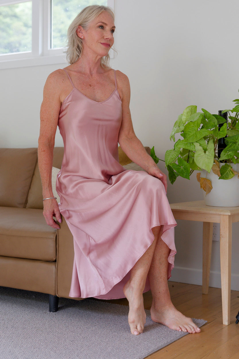 Silk Long Chemise Slip - Rose