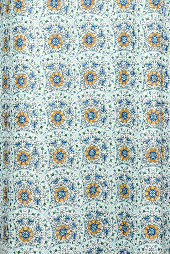 close up of cotton nightie dress with green and blue print