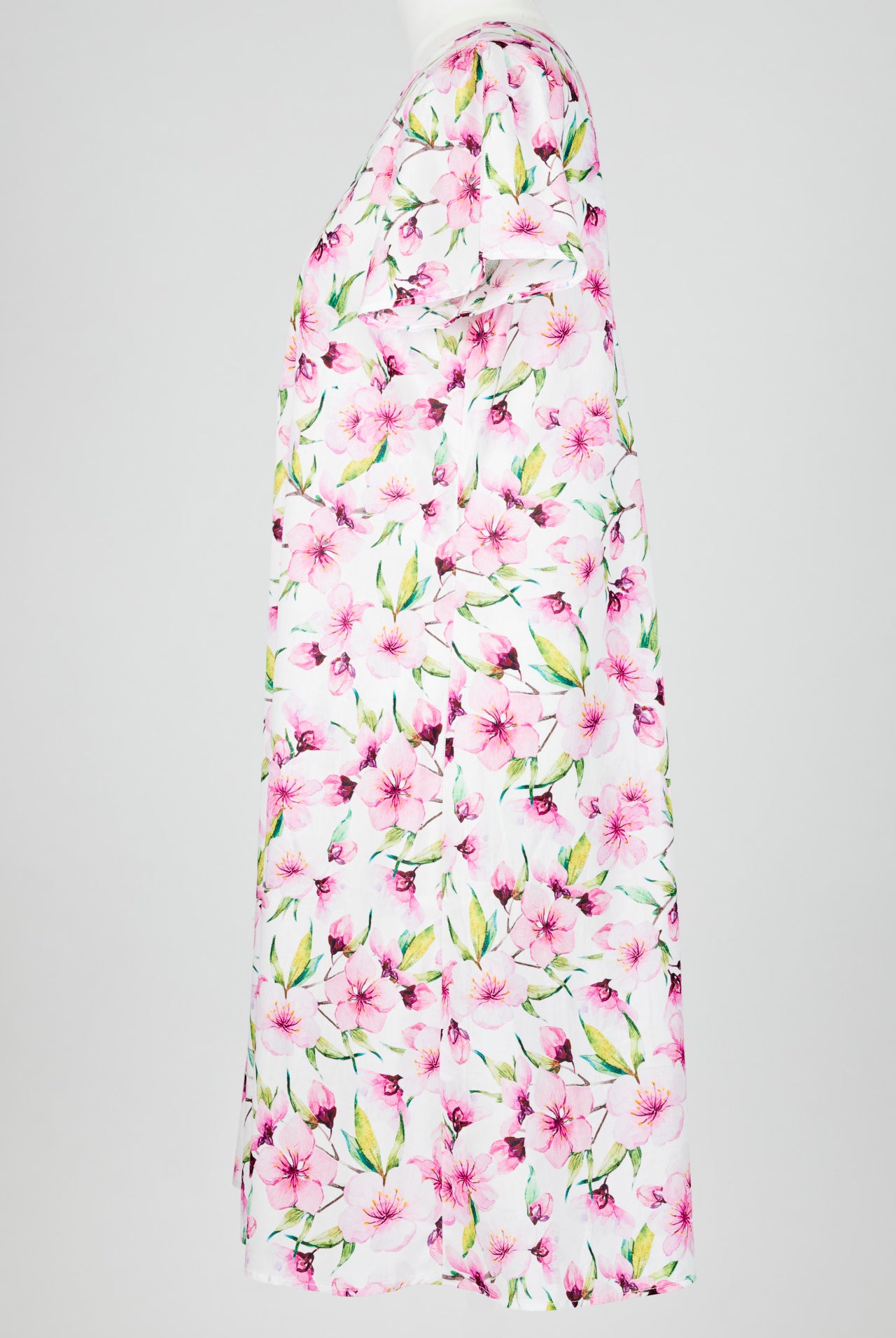 pink Floral patterned nightie dress on a mannequin against a white background