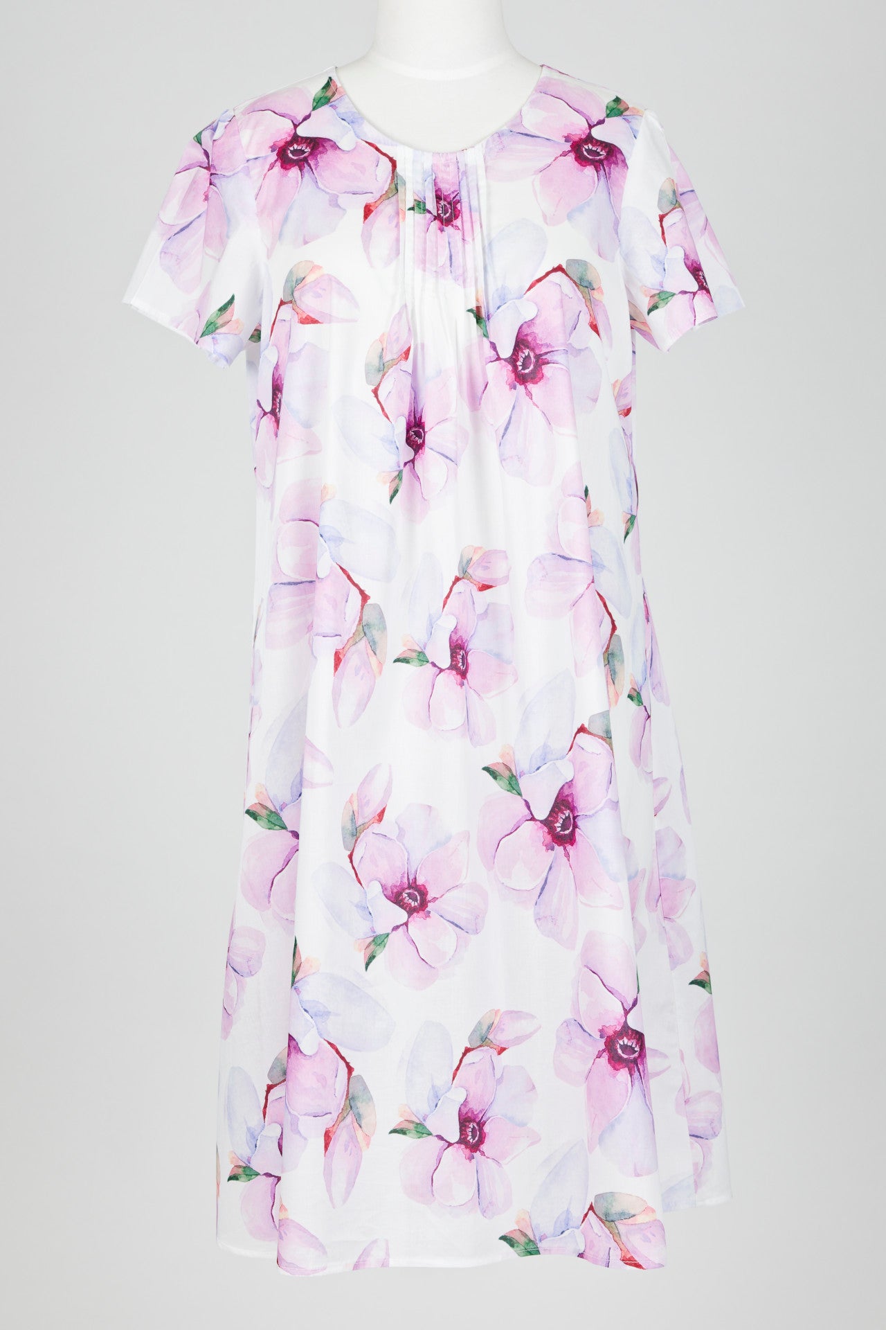 pink Floral patterned nightie dress on a mannequin against a white background