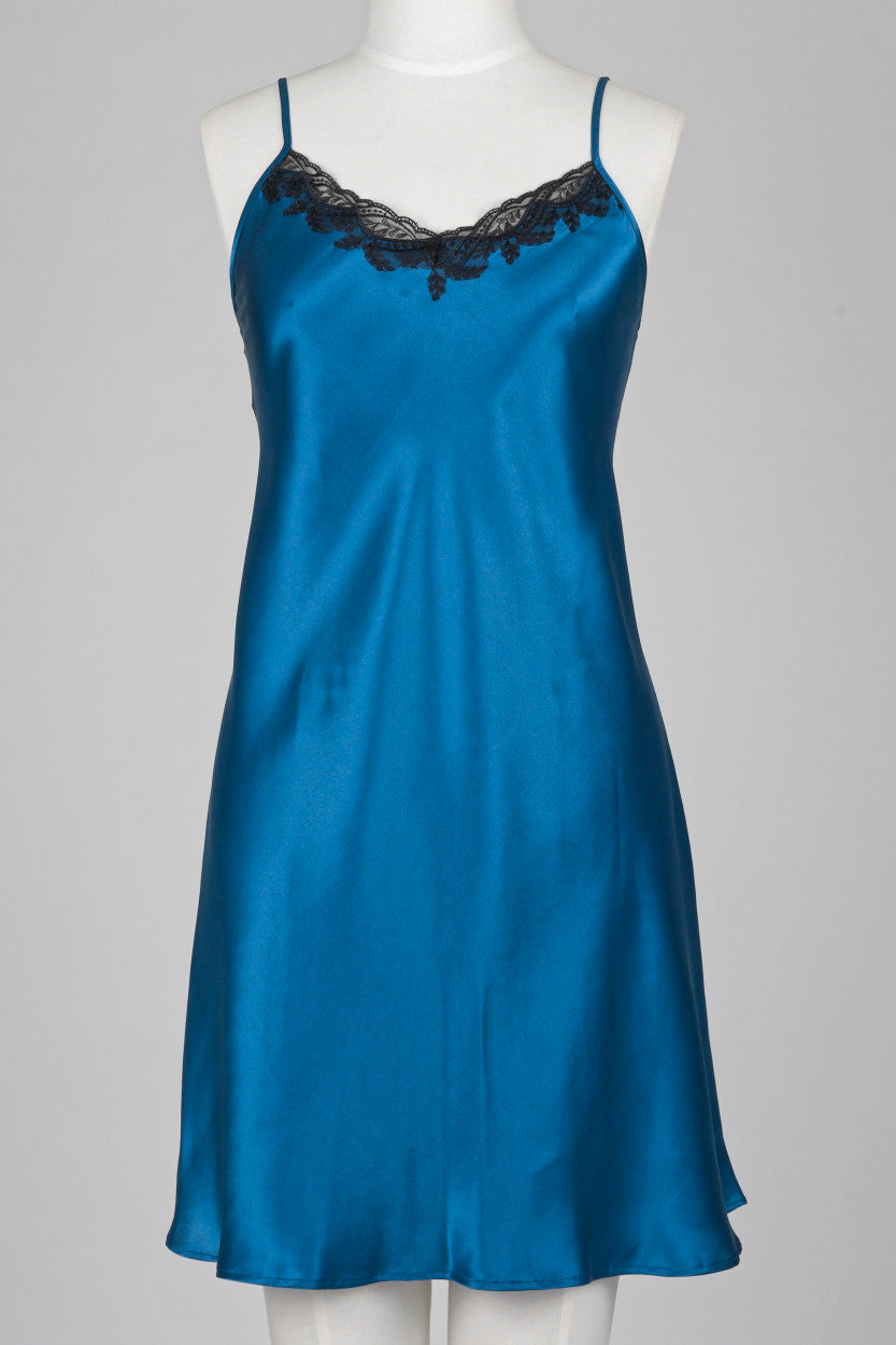 Silk Lace Chemise Slip - Sapphire