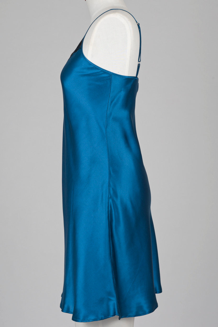 Silk Lace Chemise Slip - Sapphire