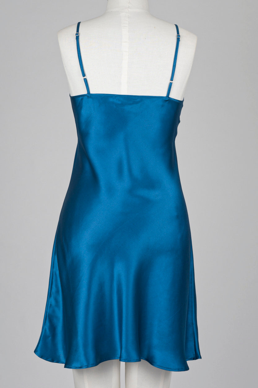 Silk Lace Chemise Slip - Sapphire