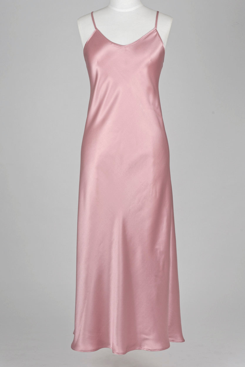 Silk Long Chemise Slip - Rose