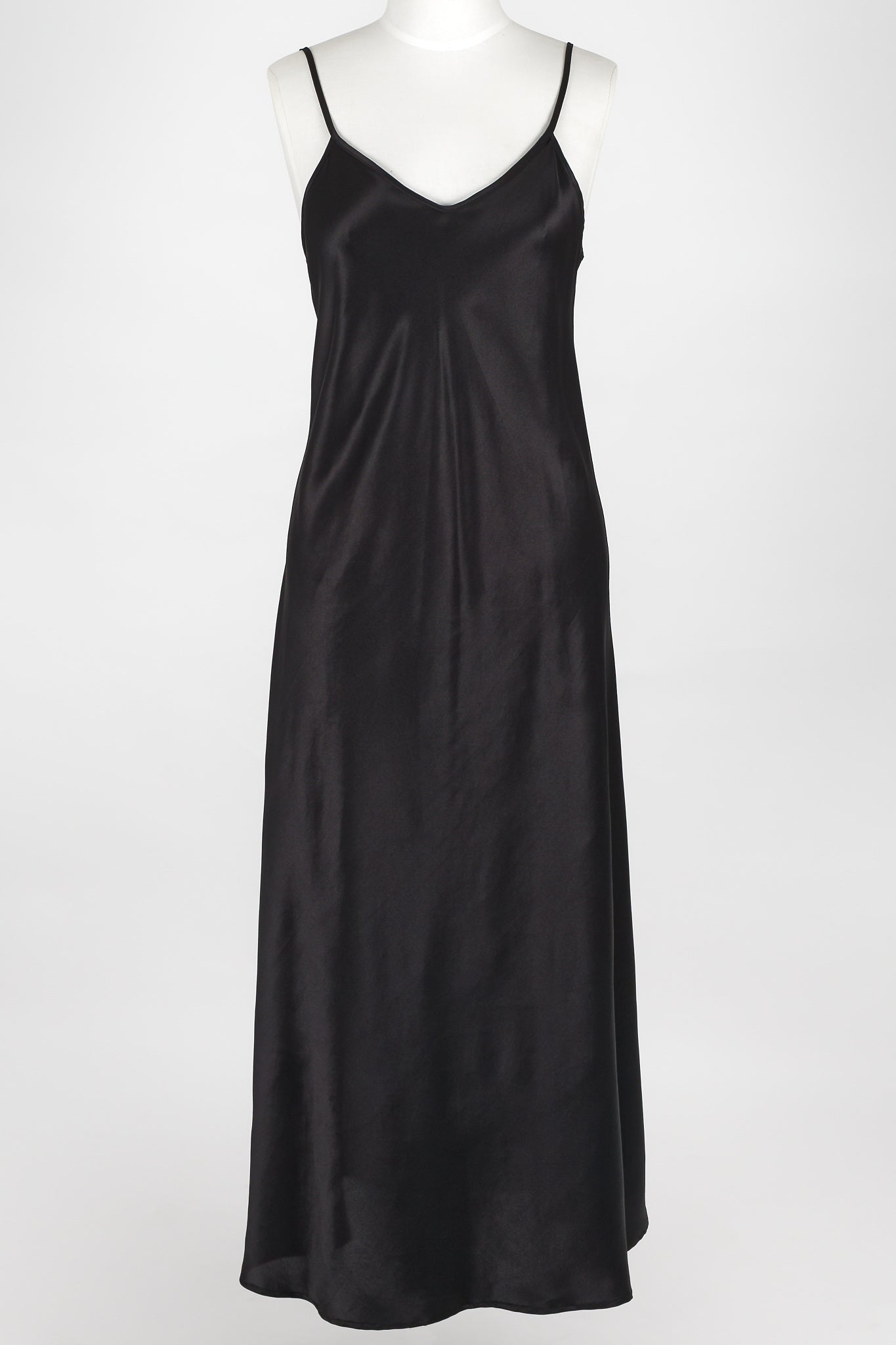 Silk Long Chemise Slip - Black