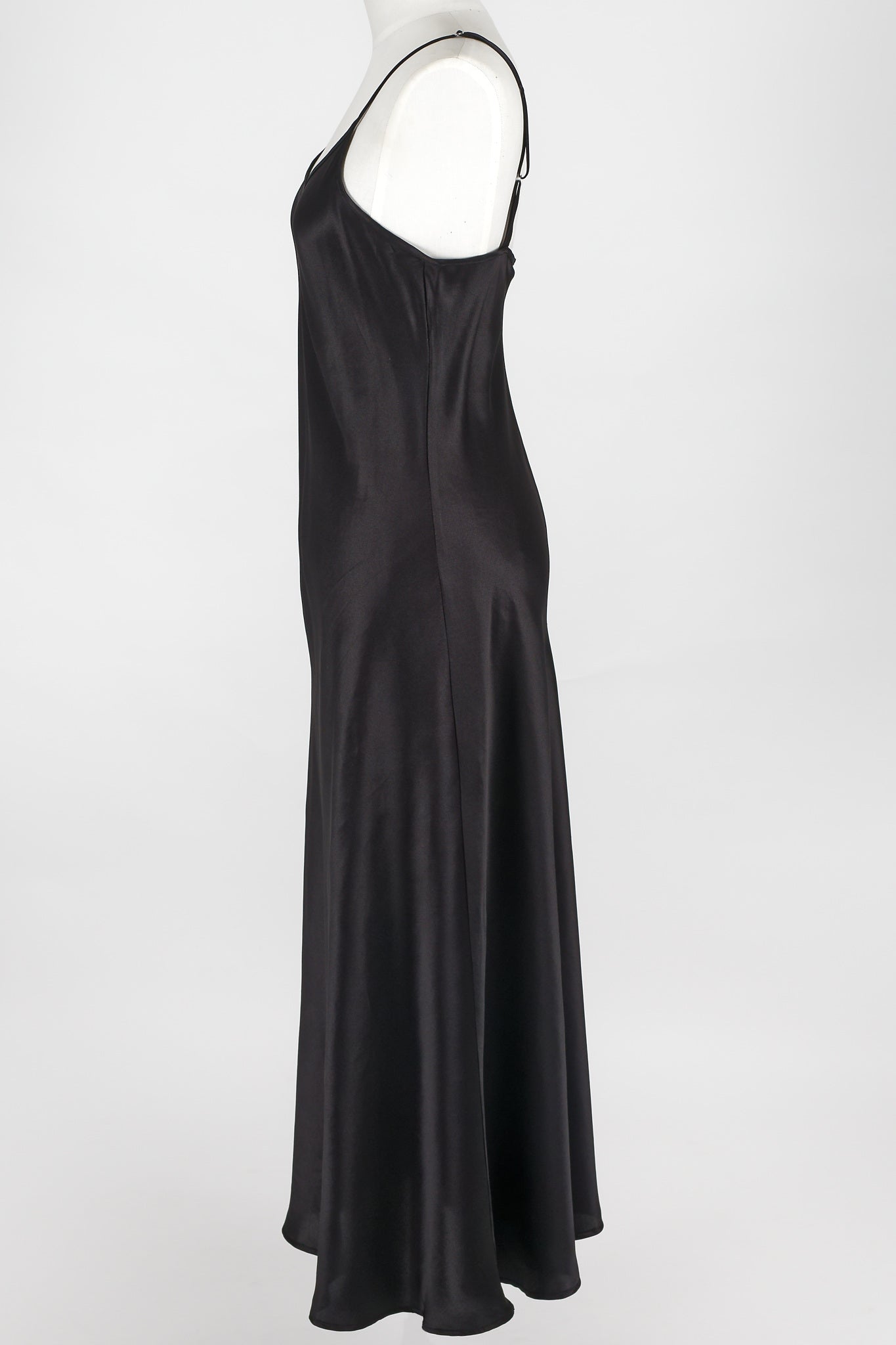 Silk Long Chemise Slip - Black