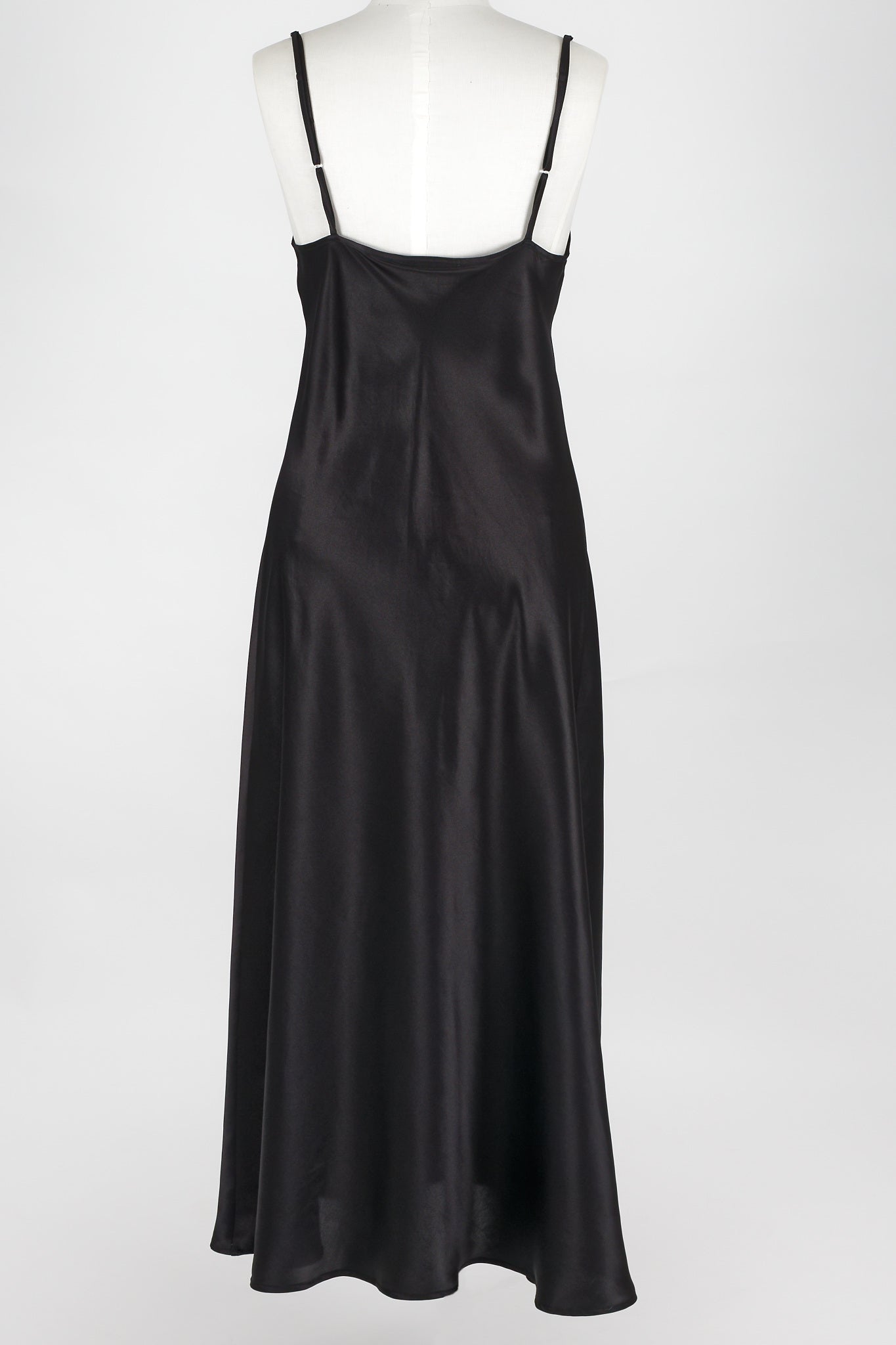 Silk Long Chemise Slip - Black