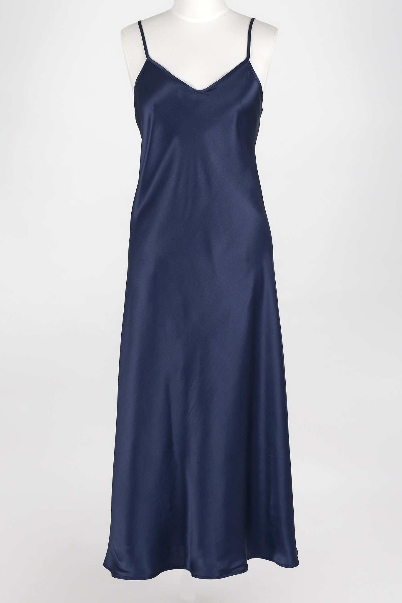 Silk Long Chemise Slip - Navy