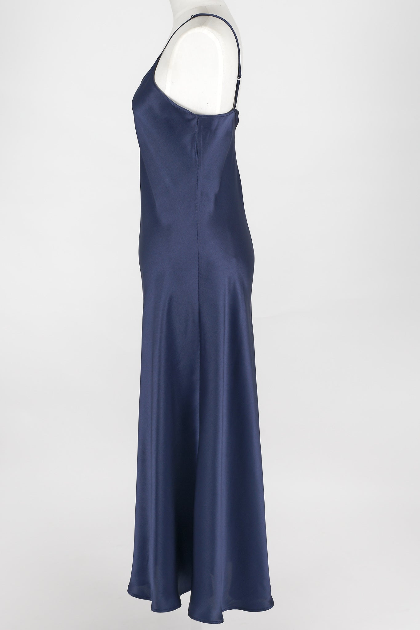Silk Long Chemise Slip - Navy