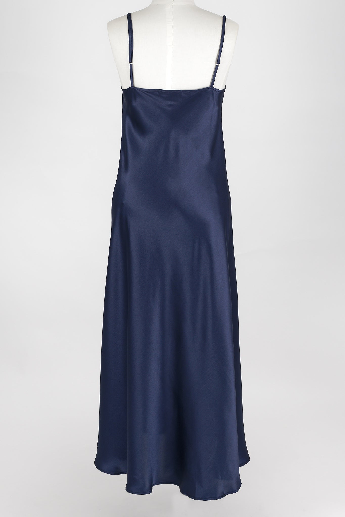 Silk Long Chemise Slip - Navy