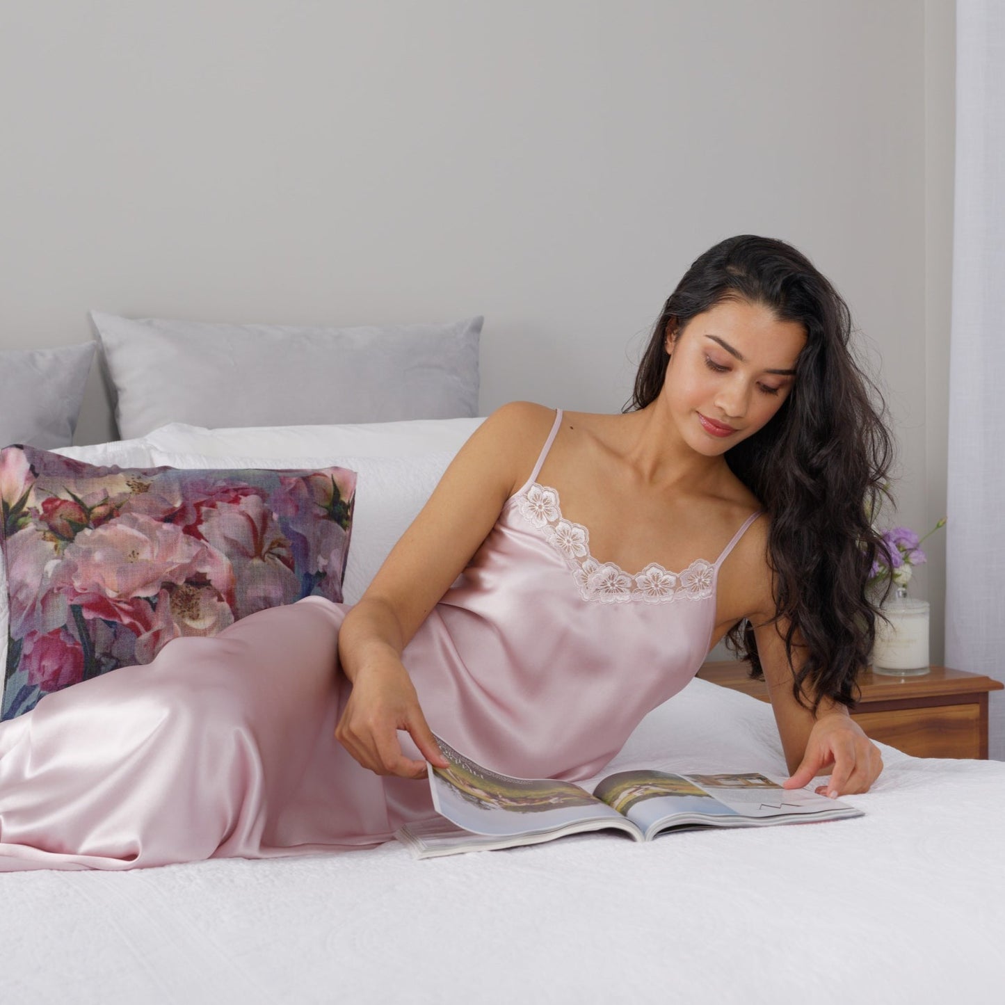 Silk Long Lace Chemise  Slip - Musk