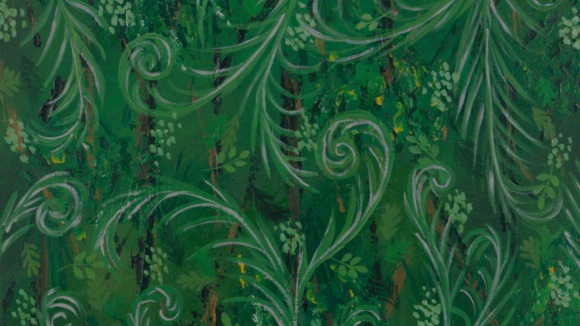 close up of green painting of leaves and ferns
