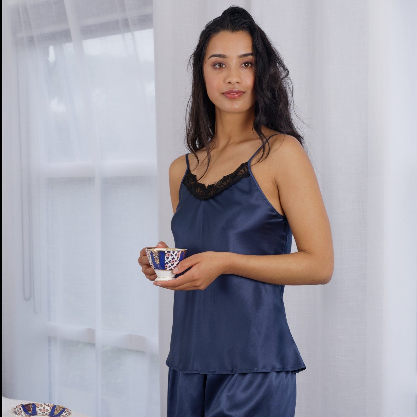 Silk Lace Cami  Navy