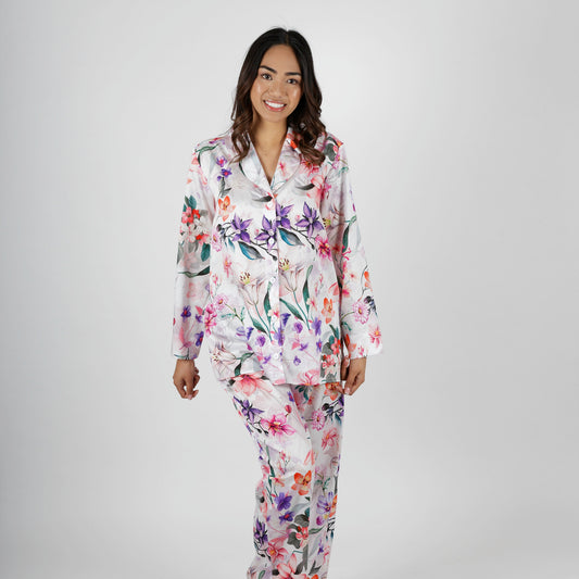 Cotton Winter Pajamas Purple Alstroemeria