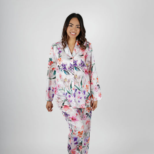 Cotton Winter Pajamas Purple Alstroemeria