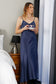 Silk Long Chemise Slip - Navy