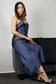 Silk Long Chemise Slip - Navy