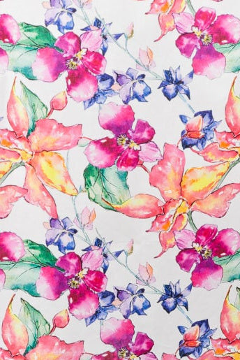 up close of cotton slip dress nightie with bright floral print in orange and pink flowers