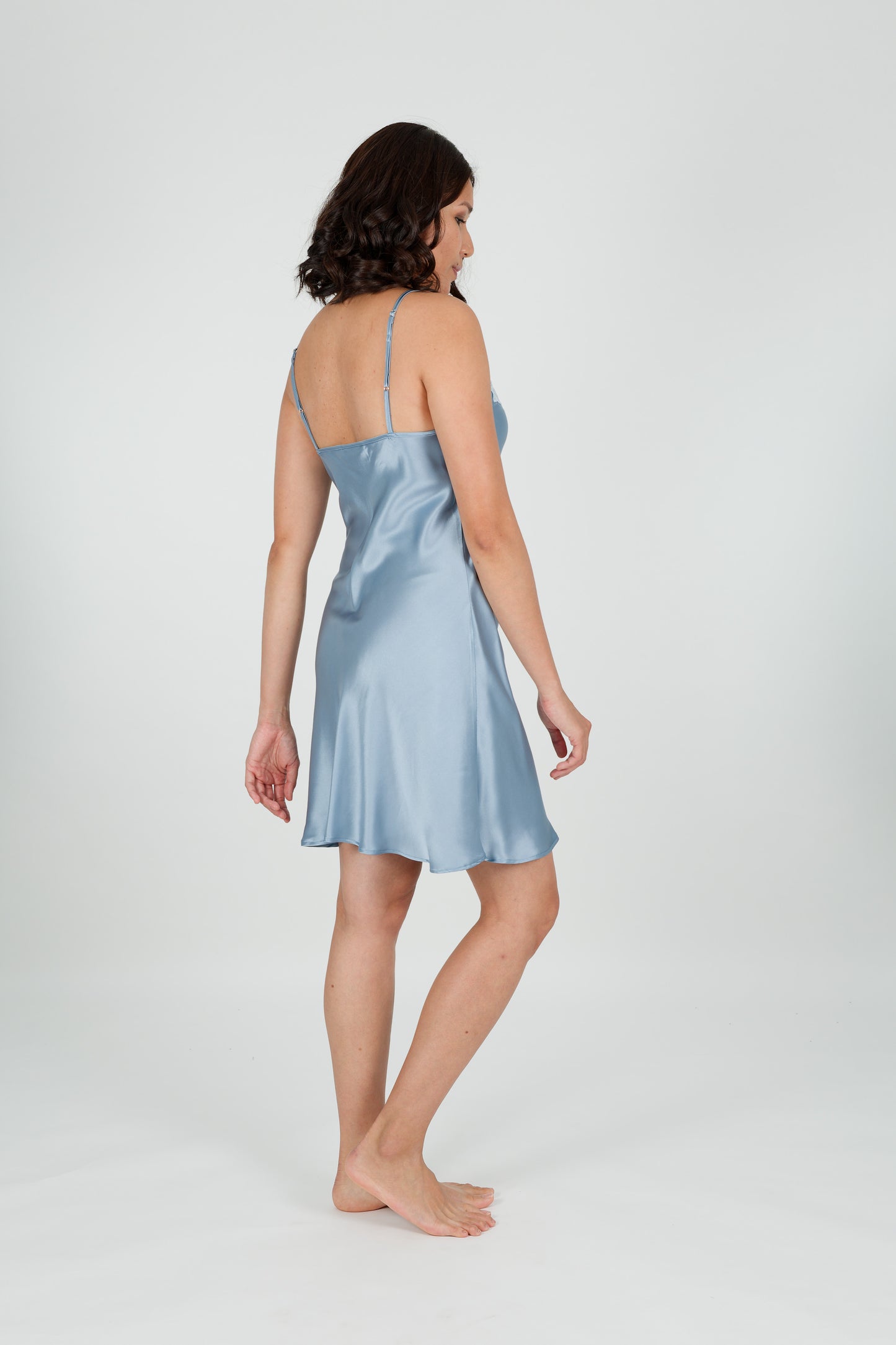 Silk Lace Chemise Slip - Steel Blue