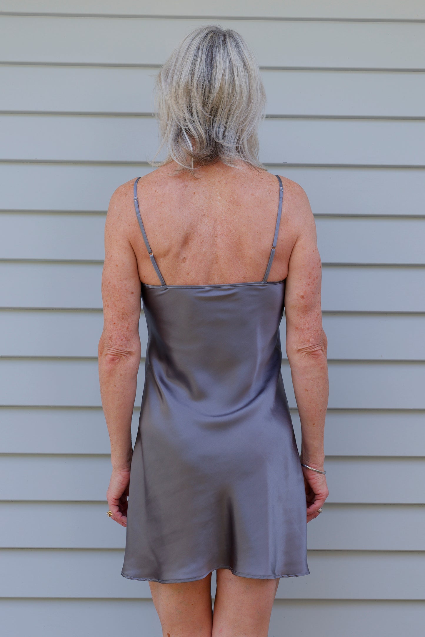Silk Lace Chemise Slip - Gunmetal