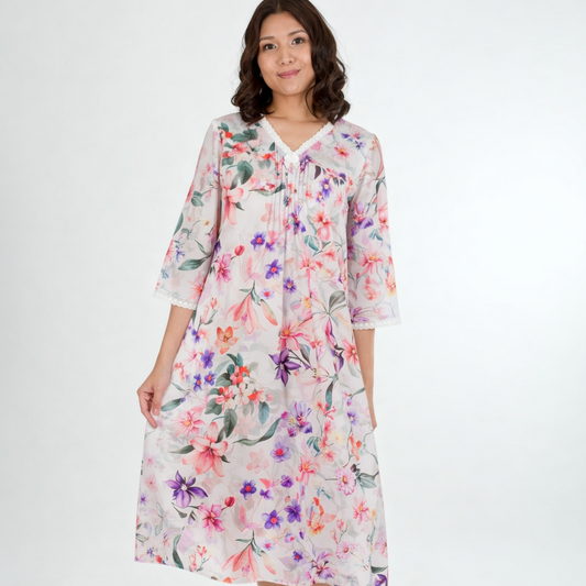 Empress - Cotton nightie Purple Alstroemeria