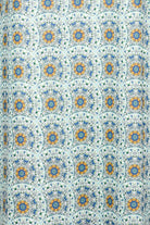 close up of cotton nightie dress with green and blue print
