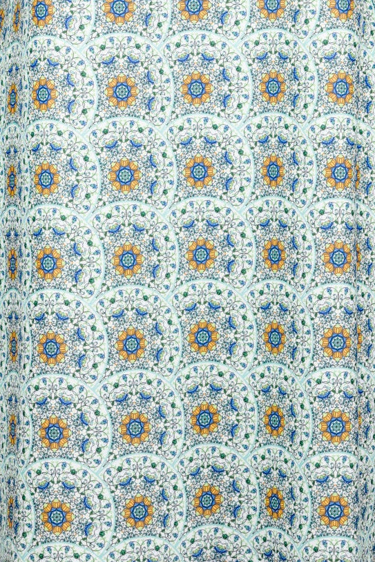 close up of cotton nightie dress with green and blue print