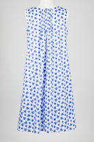 Blue floral cotton nightie dress on a mannequin against a gray background