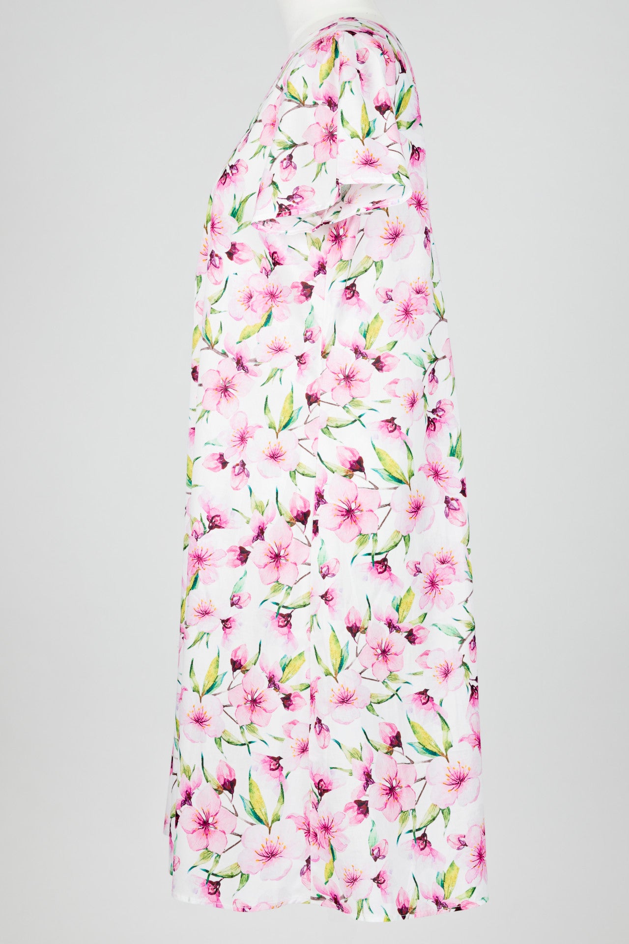 pink Floral patterned nightie dress on a mannequin against a white background
