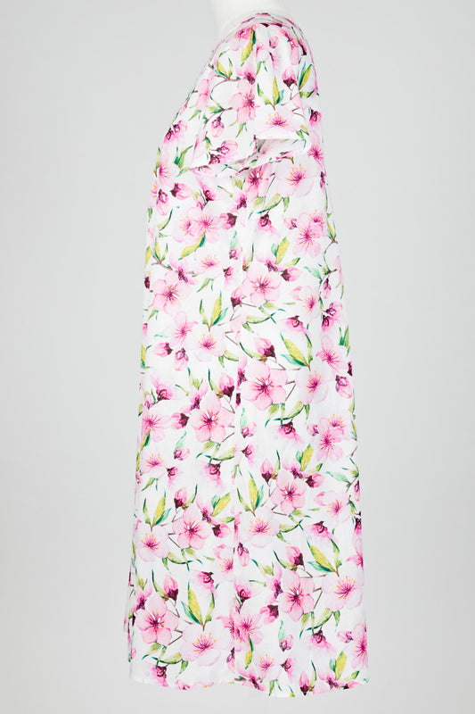 pink Floral patterned nightie dress on a mannequin against a white background