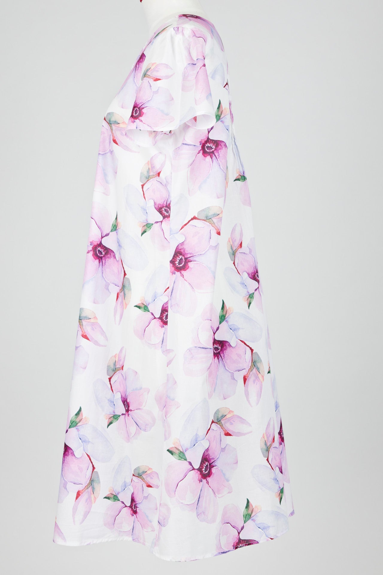 pink Floral patterned nightie dress on a mannequin against a white background