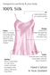 purple silk satin camisole with features highlighted on a white background