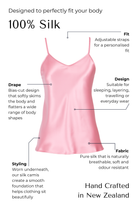 Pink silk camisole with features highlighted on a black background