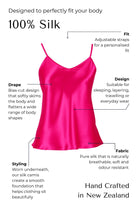 Pink silk camisole with features highlighted on a black background