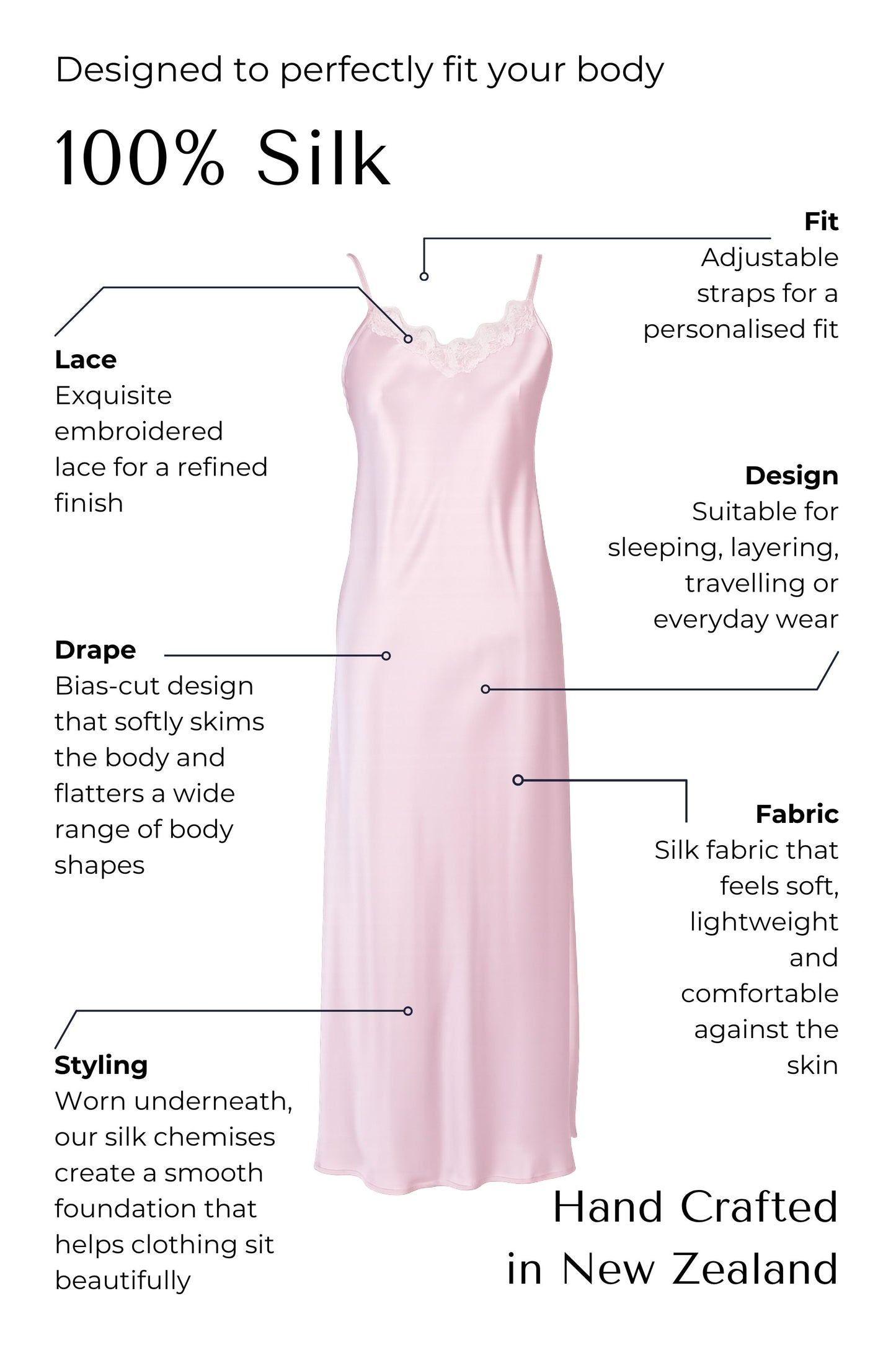 Silk Long Lace Chemise  Slip - Musk