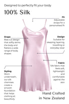 pink Silk nightgown with features highlighted on a white background