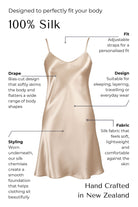 nude skin colour Silk slip dress with features highlighted on a white background