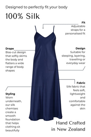 Silk Long Chemise Slip - Navy