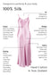 purple silk satin slip dress with text describing its features on a white background