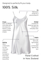Silk silver nightgown with features highlighted on a white background